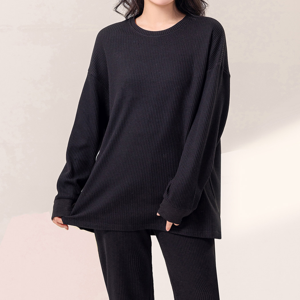 ルームウェア・パジャマ THE ATTICO Women Lounge Wear 250WCL00001PAA086TA100 Black ルームウェア レディース 長袖 上下セット ワッフル生地