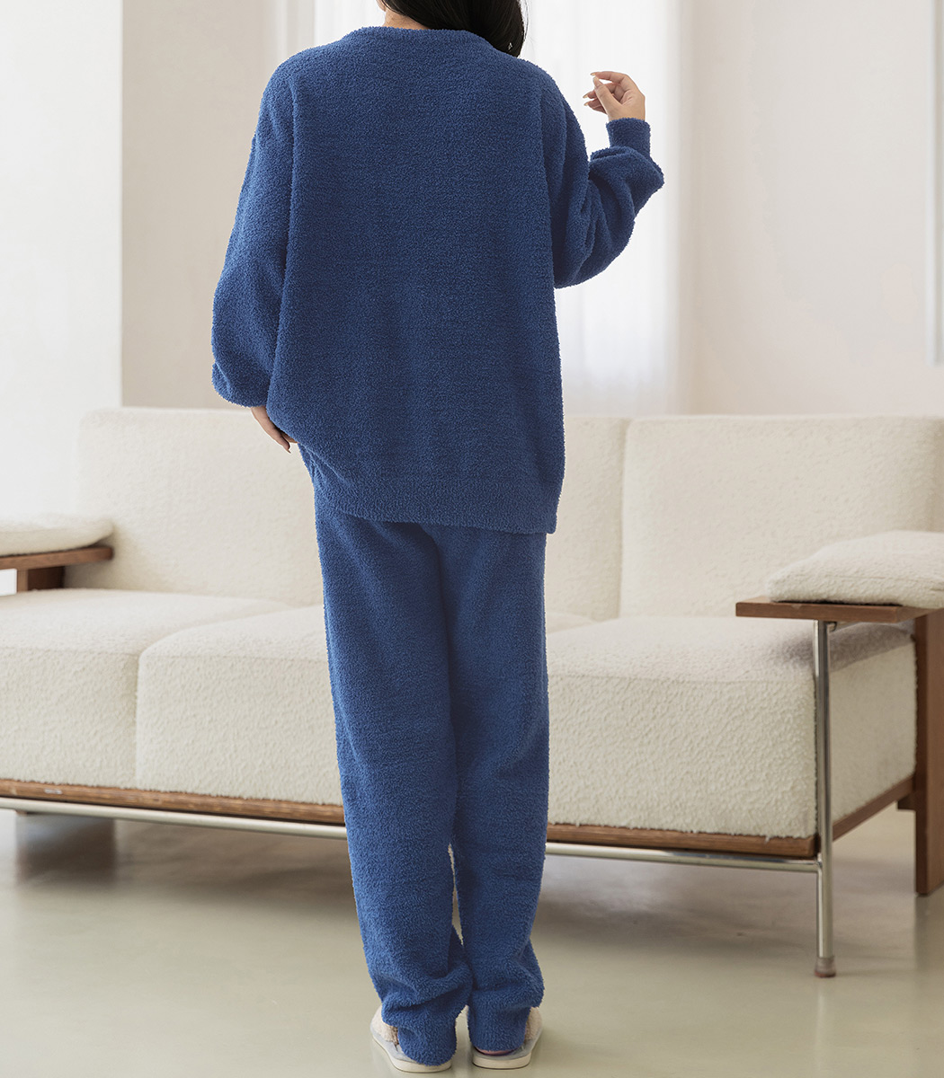 ルームウェア レディース もこもこ 長袖 リボン トップス パンツ 2点