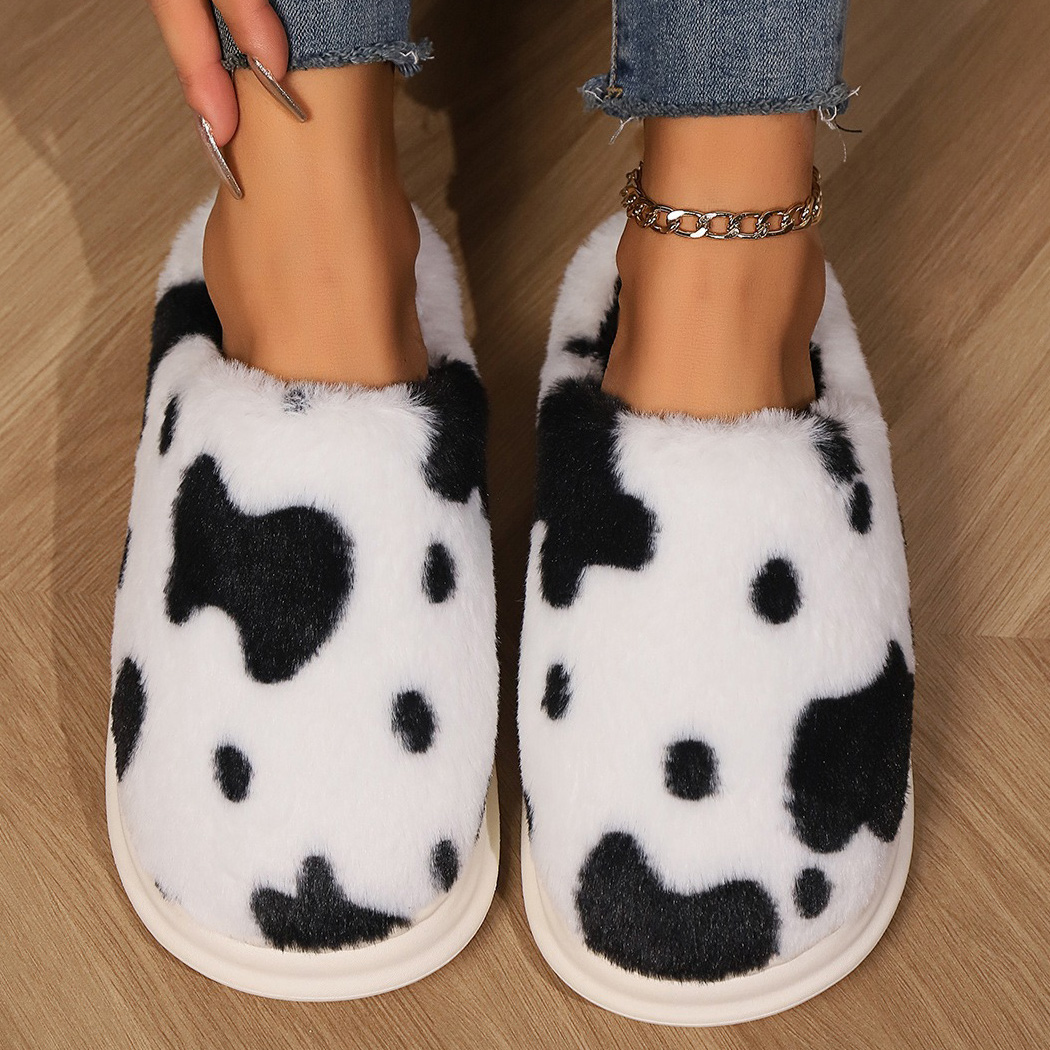 スリッパ 起毛 牛柄 フェイクファー 内側ボア レディース メンズ 23cm