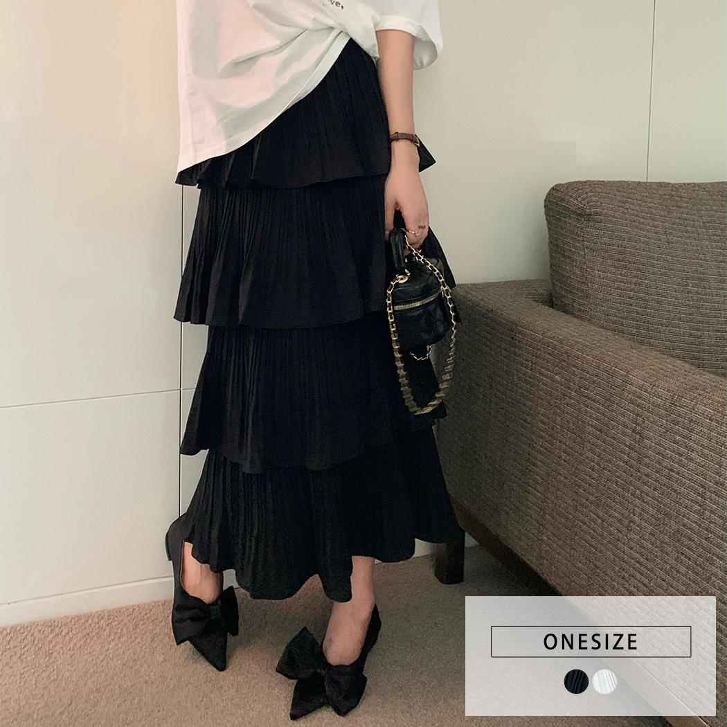 美品✨アドニシス ドット　コーデュロイ　1段ティアードロングスカート　黒 OWNth-オンス-】ドットレースティアードスカート - レディース-