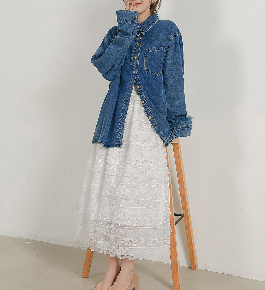 スカート ティアード ロング フリル レース 刺しゅう シアー
