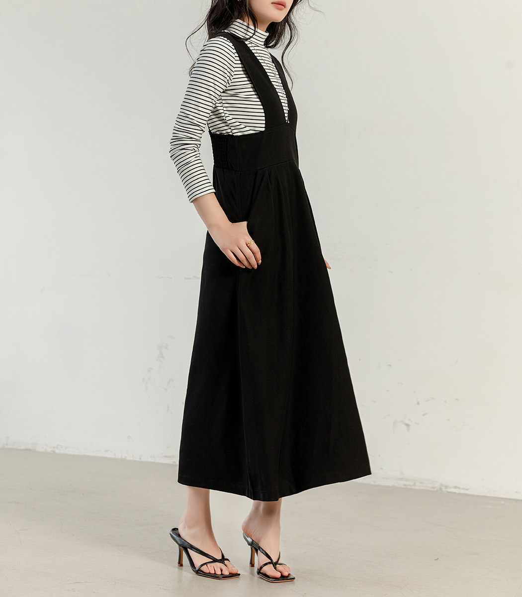 ジャンパースカート ロング ワンピース レディース 大人 フレア V