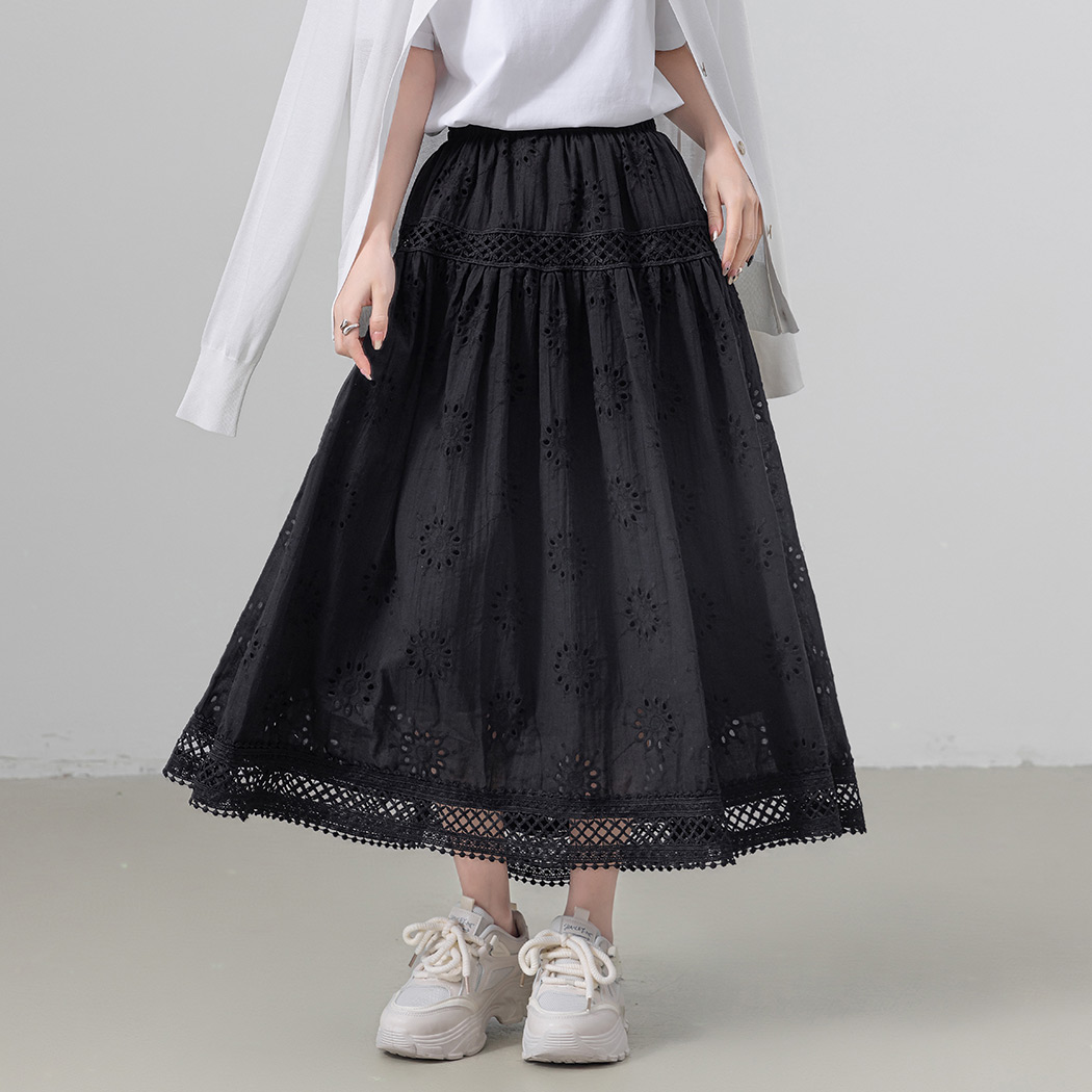 花柄 パンチング レース スカート フレア ボトムス レディース