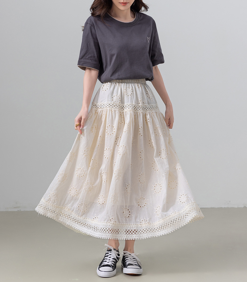 花柄 パンチング レース スカート フレア ボトムス レディース きれい