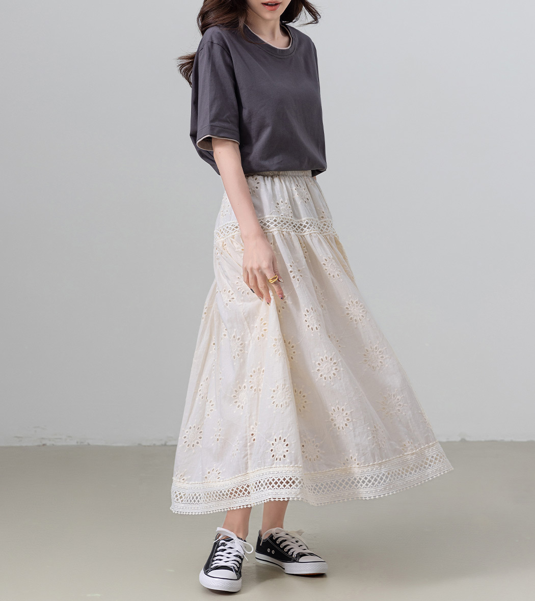 花柄 パンチング レース スカート フレア ボトムス レディース きれい