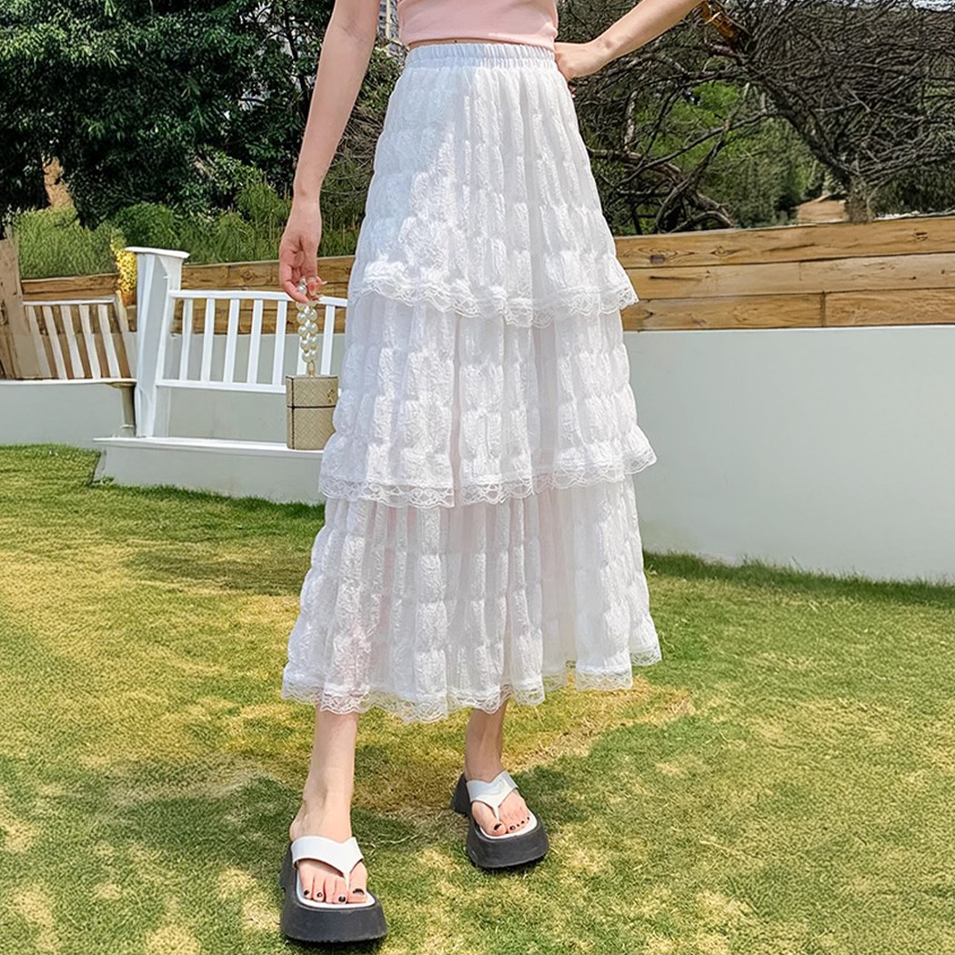 ティアード ロング スカート レース フレア ボトムス レディース