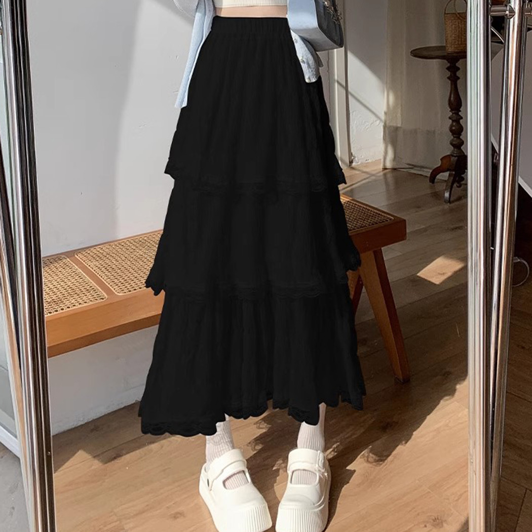 ティアード ロング スカート レース フレア ボトムス レディース