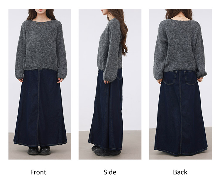 デニム スカート ロング ゴム レディース ボトムス マキシ丈 フレア