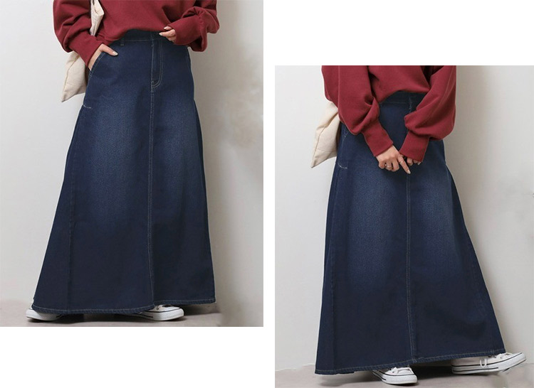 デニム スカート ロング ゴム レディース ボトムス マキシ丈 フレア