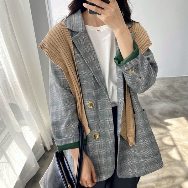 テーラードジャケット レディース アウター 長袖 ミディアム丈 メンズライク お洒落 可愛い グレンチェック柄 ベーシック マニッシュ Off テーラードジャケット レディース アウター 長袖 ミディアム丈 メンズライク お洒落 可愛い グレンチェック柄 ベーシック マニッシュ Off