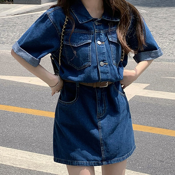 ワンピース デニム レディース 半袖 韓国ファッション おしゃれ かわいい 量産型 春 夏 秋 シャツワンピ デニム 水着ストア 通販 Paypayモール