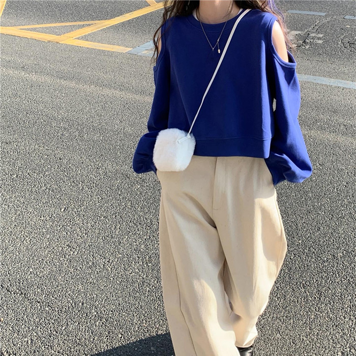クロップド丈 トレーナー プルオーバー ドロップショルダー