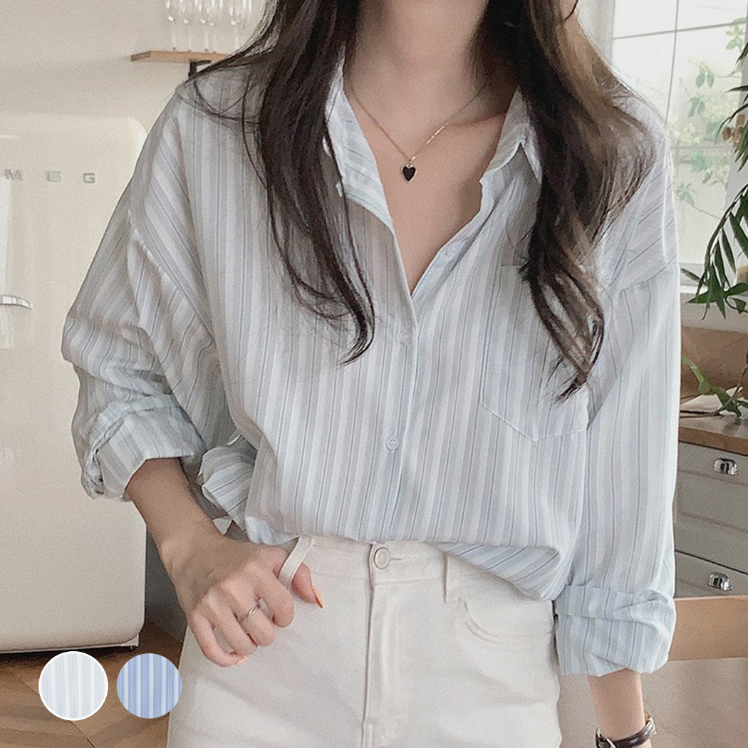 JELADD ベージュ ストライプ 長袖シャツ L ブルーイースト BLUEEAST ショート丈ストライプシャツ