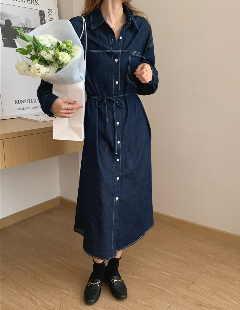 デニム ワンピース ロング 長袖 レディース おしゃれ かわいい