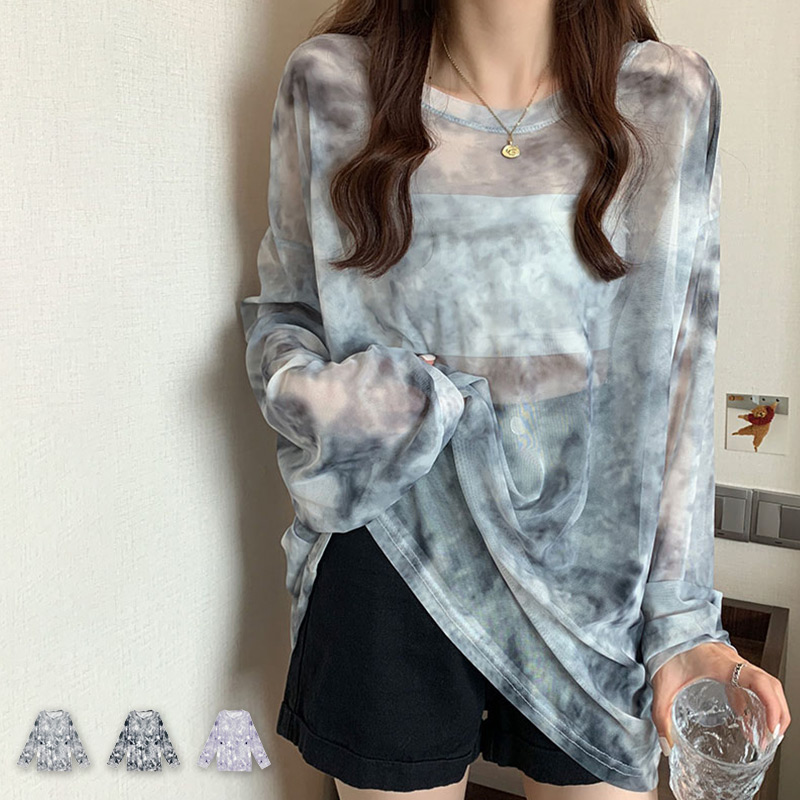 シースルー トップス 長袖 レディース 春夏 Tシャツ ロンT チュニック
