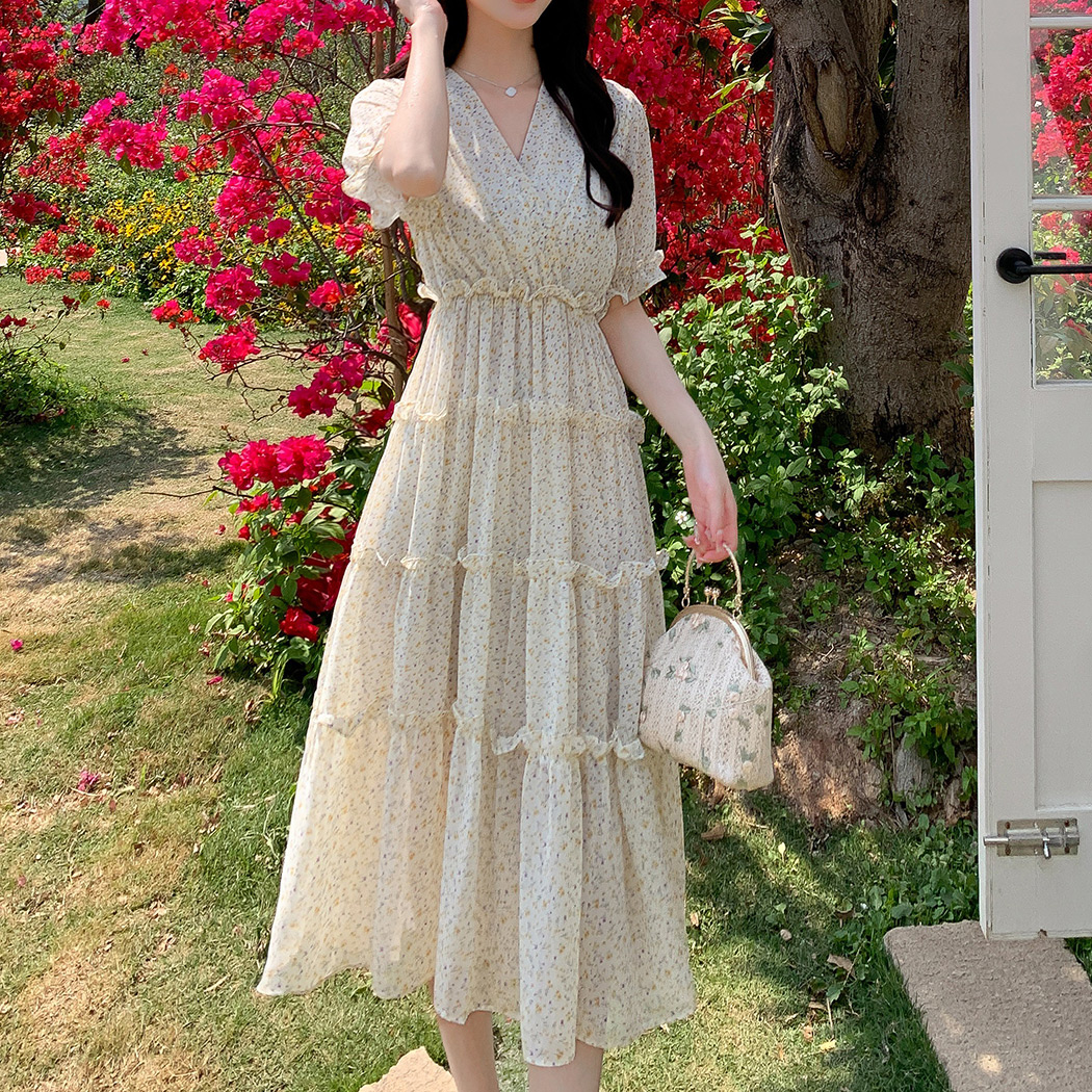 ワンピース レディース 半袖 きれいめ おしゃれ ナチュラル 花柄 A