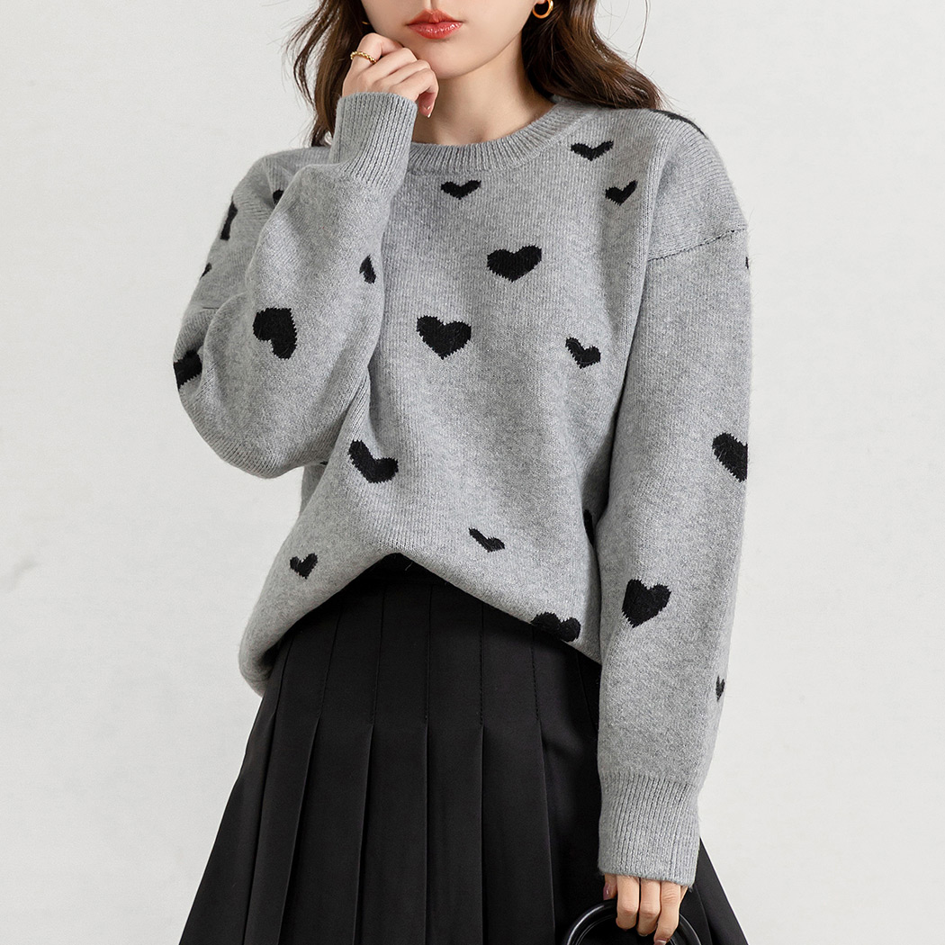 NKNIT ハート柄 パターンニット　クロップド丈　グレー NKNIT ハート柄 パターンニットクロップド丈グレー