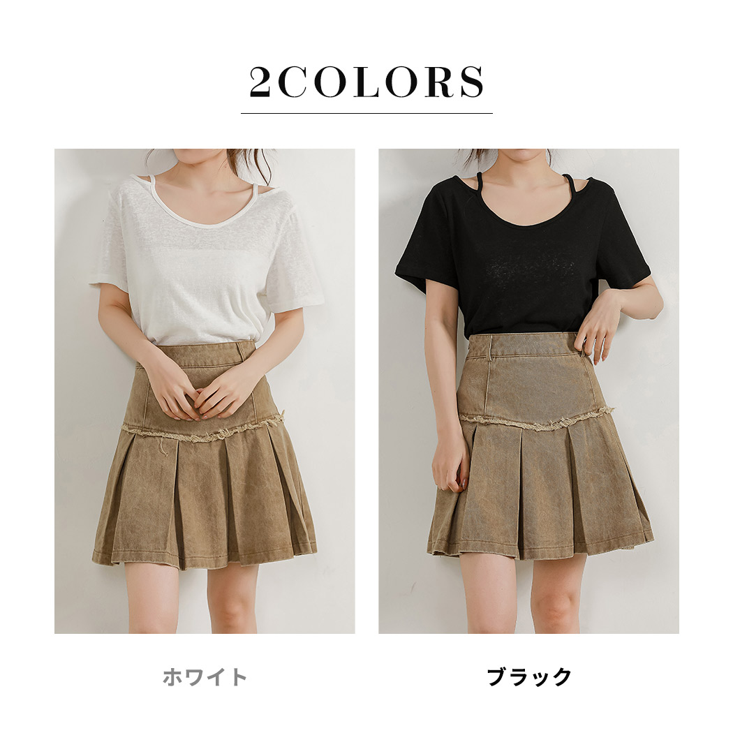 シアー トップス ネックストラップ レディース 半袖 Tシャツ