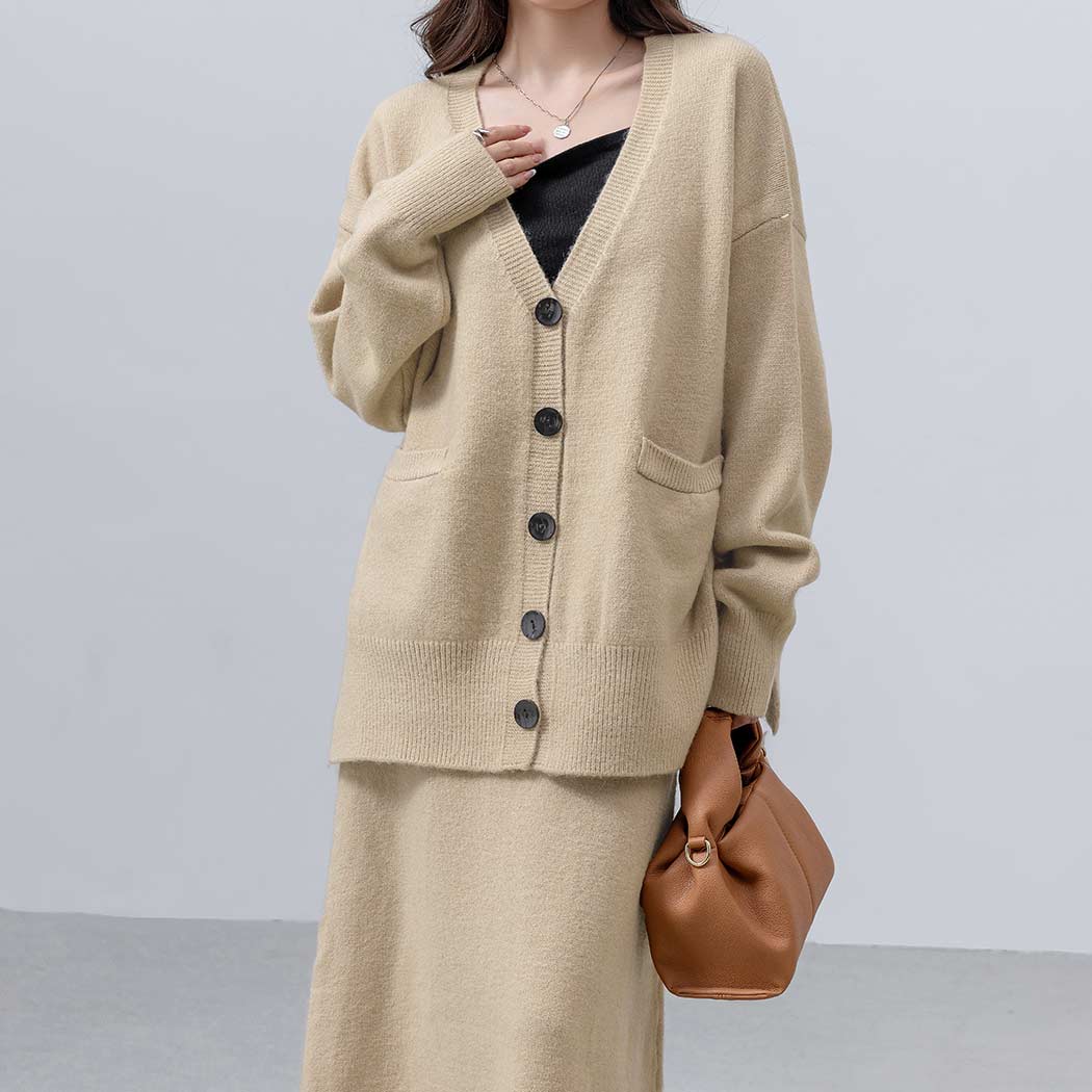 ニット セットアップ スカート 長袖 カーディガン 2点セット