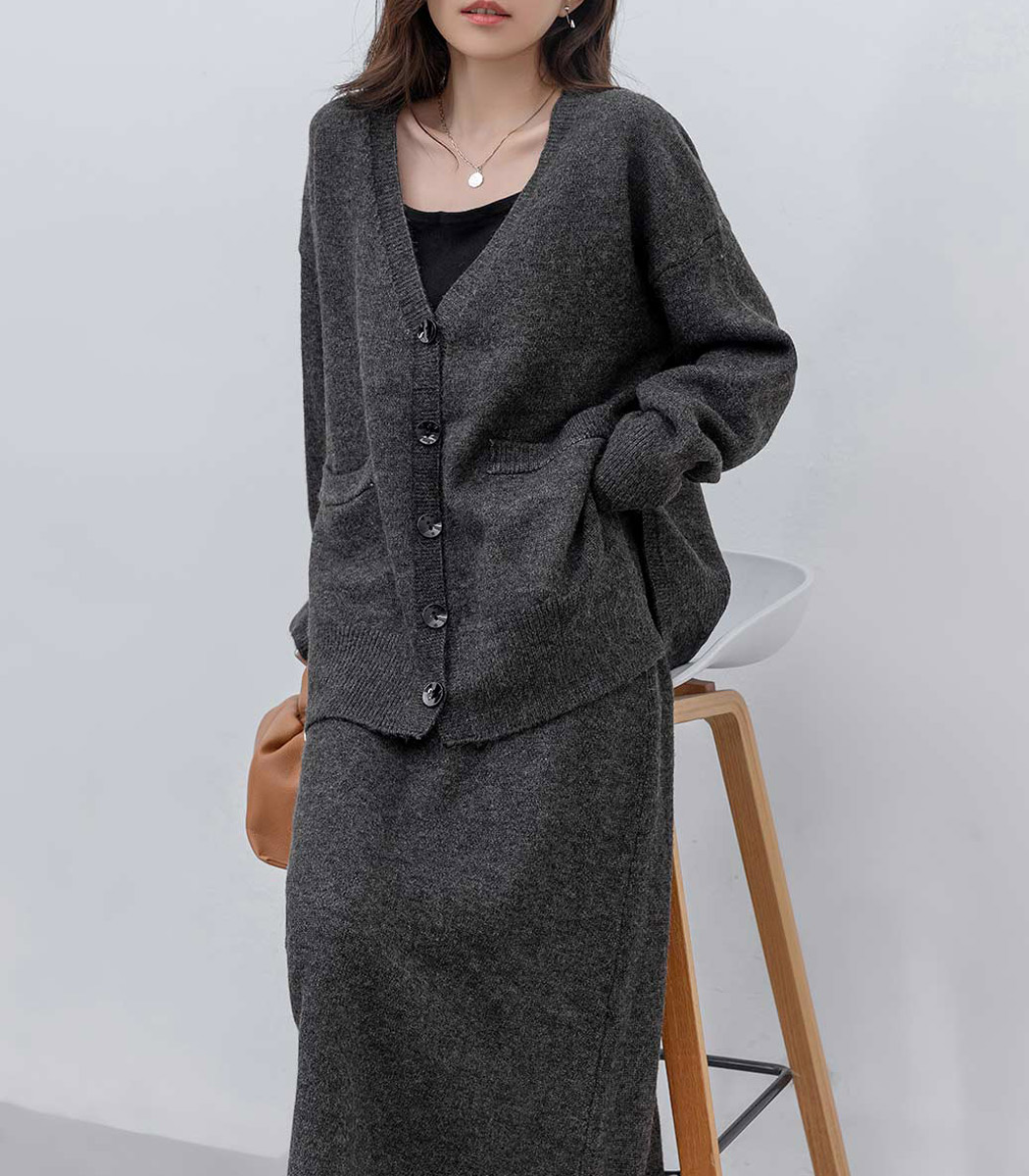 ニット セットアップ スカート 長袖 カーディガン 2点セット