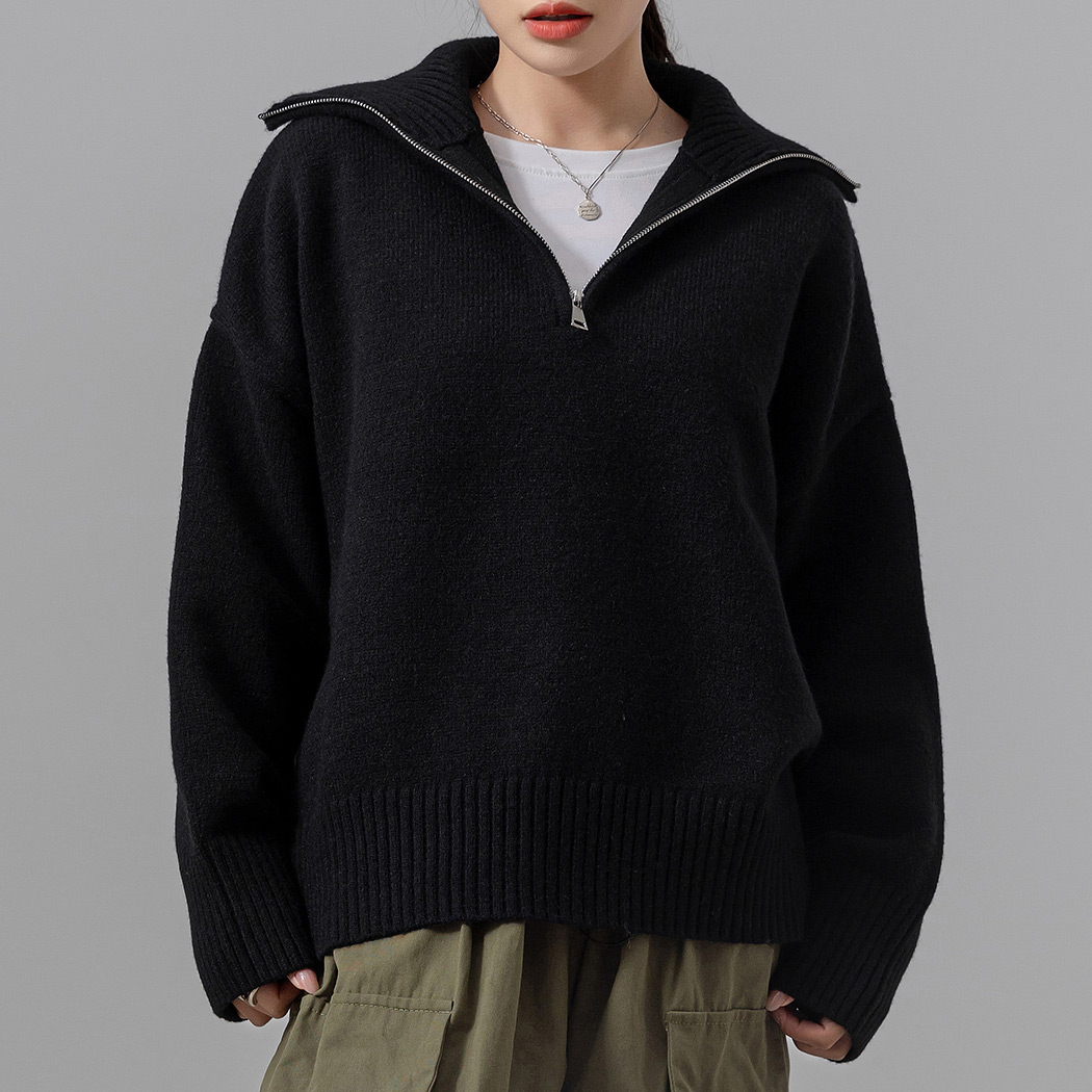 ハーフジップ ニット セーター トップス レディース 長袖 プルオーバー