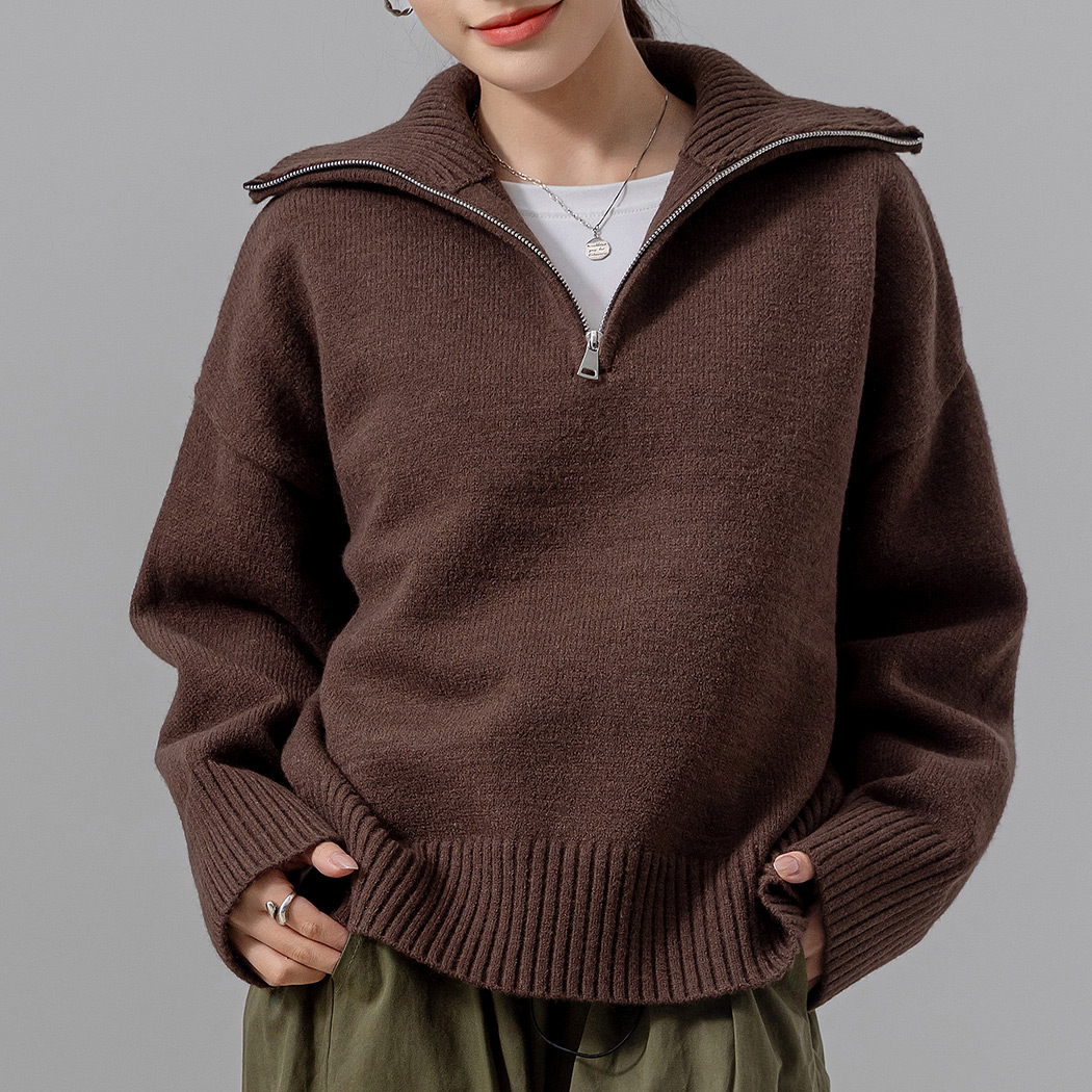 ハーフジップ ニット セーター トップス レディース 長袖 プルオーバー