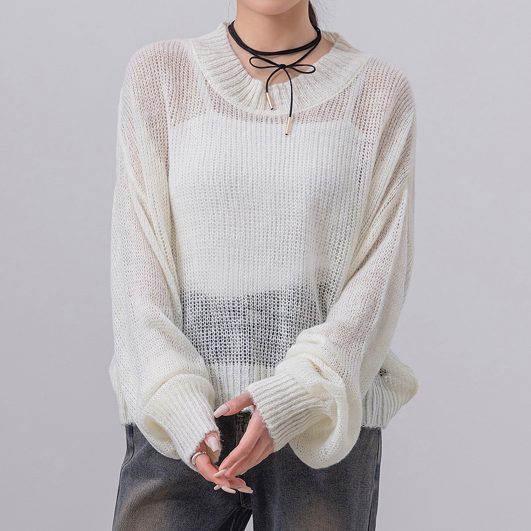 シアー ニット プルオーバー レディース トップス 長袖 セーター