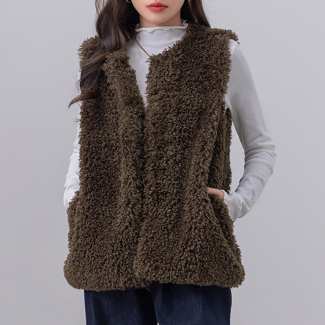 レディース トップス ファーベスト コーデ プードル ファー ベスト