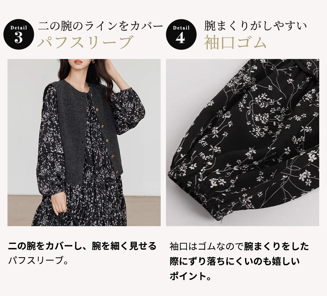 ティアードワンピース 長袖 ミニ きれいめ レディース 小花柄 Aライン