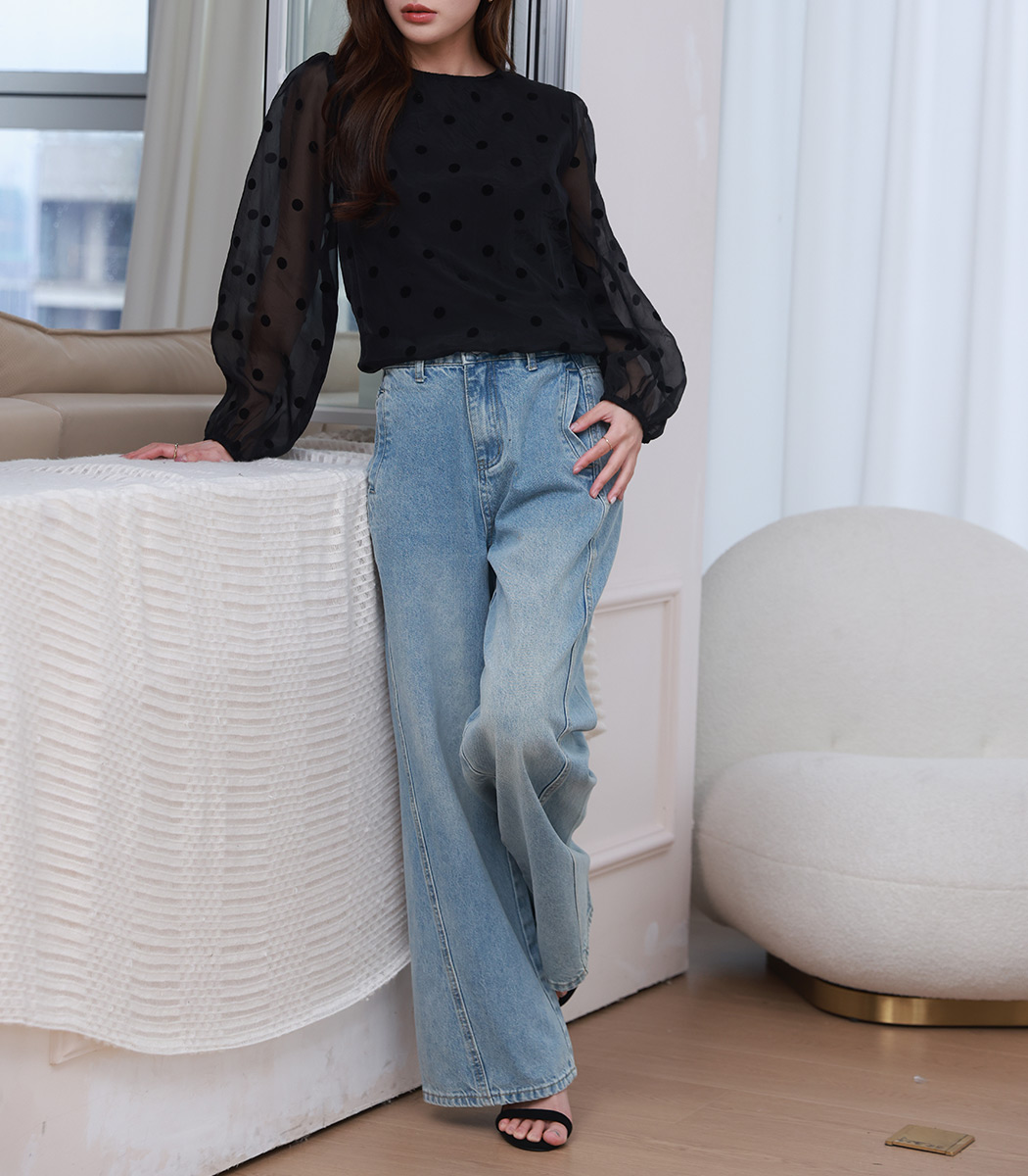 ブラウス 長袖 レディース シアー シースルー トップス フロッキー