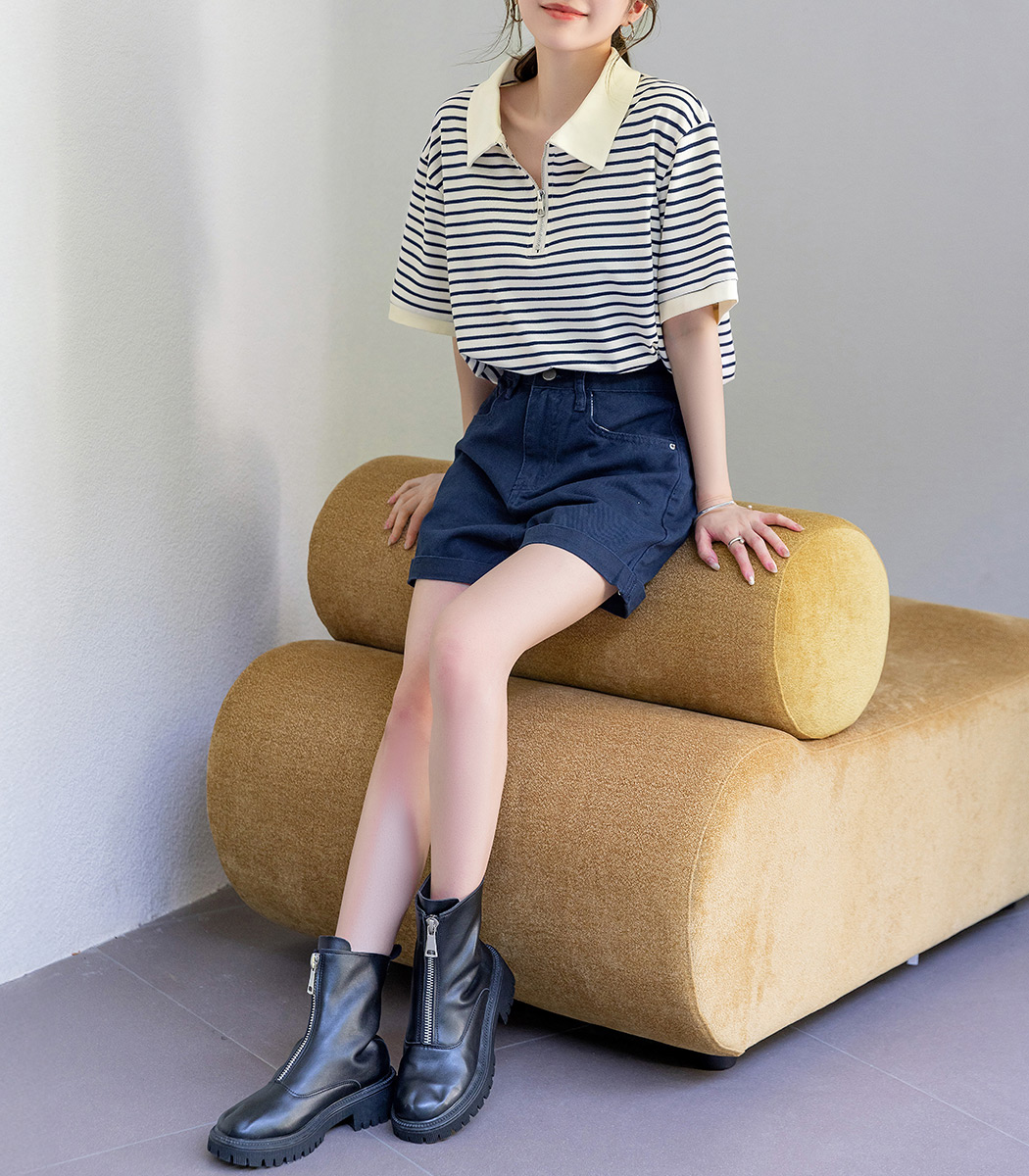 ポロシャツ レディース 半袖 Tシャツ 折り襟 カジュアル トップス プルオーバー 上着 ビジネス 通勤 事務服 OL おしゃれ 大人 夏 五分袖 ボーダー ポロシャツ Tシャツ レディース トップス 半袖 5分袖 カットソー