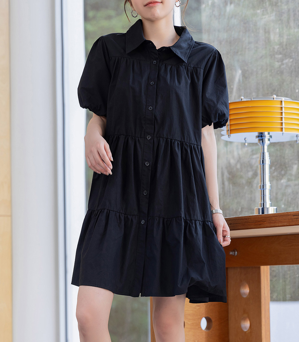 シャツワンピース 半袖 ミニ ティアードワンピース チュニック