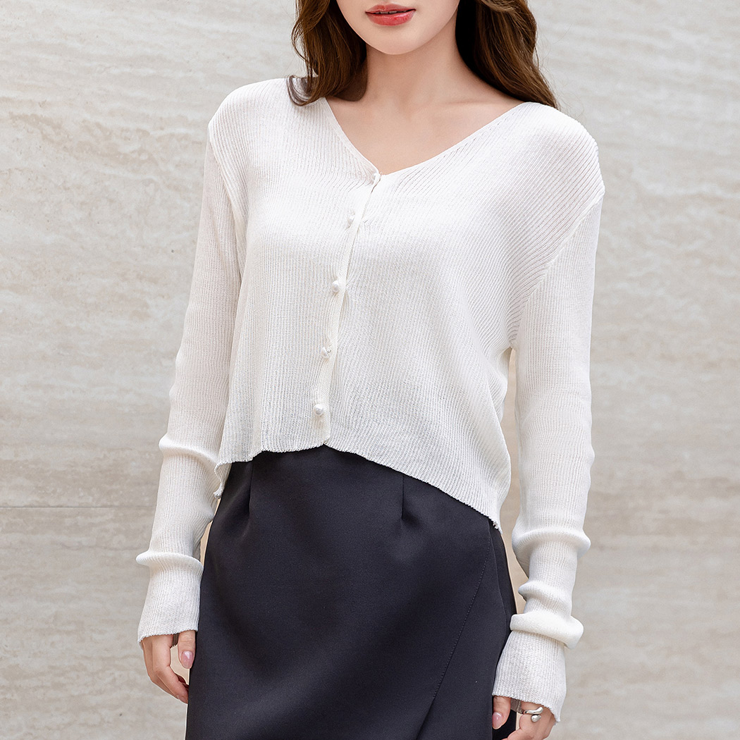 カーディガン レディース 薄手 Vネック 長袖 トップス リブニット