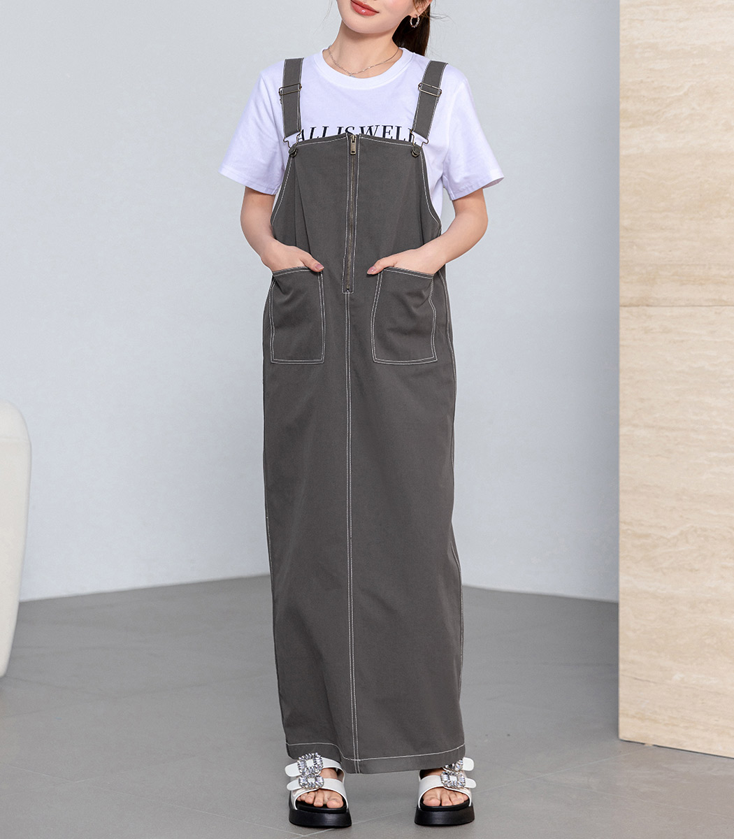 1198JILSANDER ダークグレー ジップアップジャンパースカート膝丈 FAUX LEATHER Z-UP JUMPER SKIRT/フェイクレザーZ-UPジャンパー