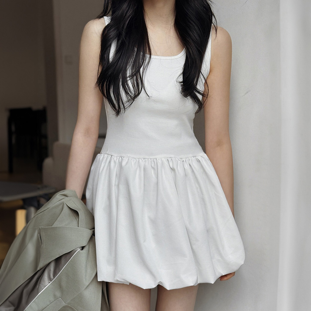 バルーンワンピース レディース ミニ ノースリーブ ミニワンピース