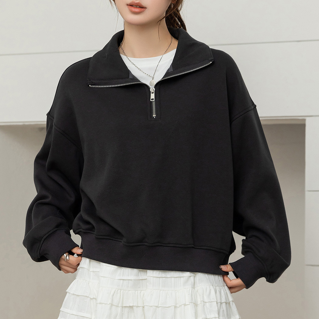 裏起毛 スウェット ハーフジップ 2way トップス 長袖 防寒 保温