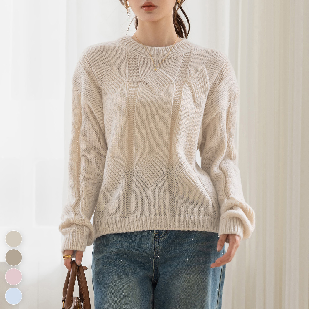 ニット レディース 長袖 トップス 透かし編み ケーブル編みニット