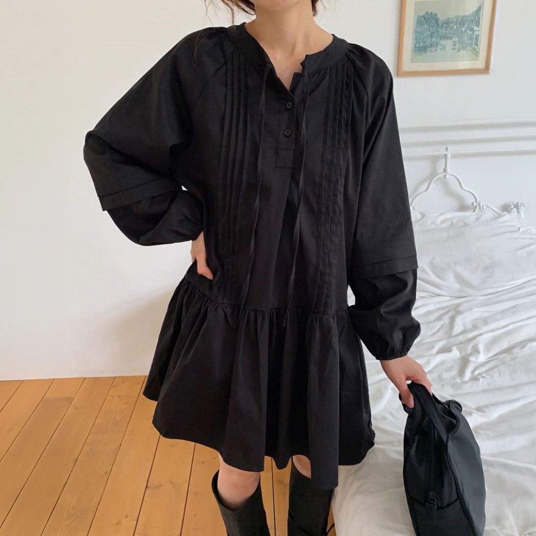 ワンピース ミニ丈 フリル レディース きれいめ ゆったり Aライン 長袖