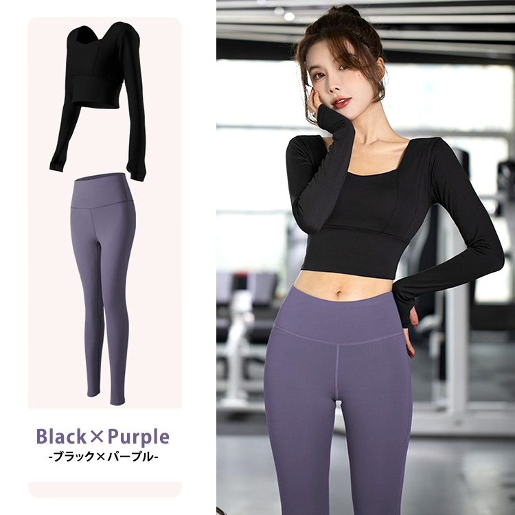 HYS SHOP ヨガウェア 上下セット レディース トップス カップ付 長袖