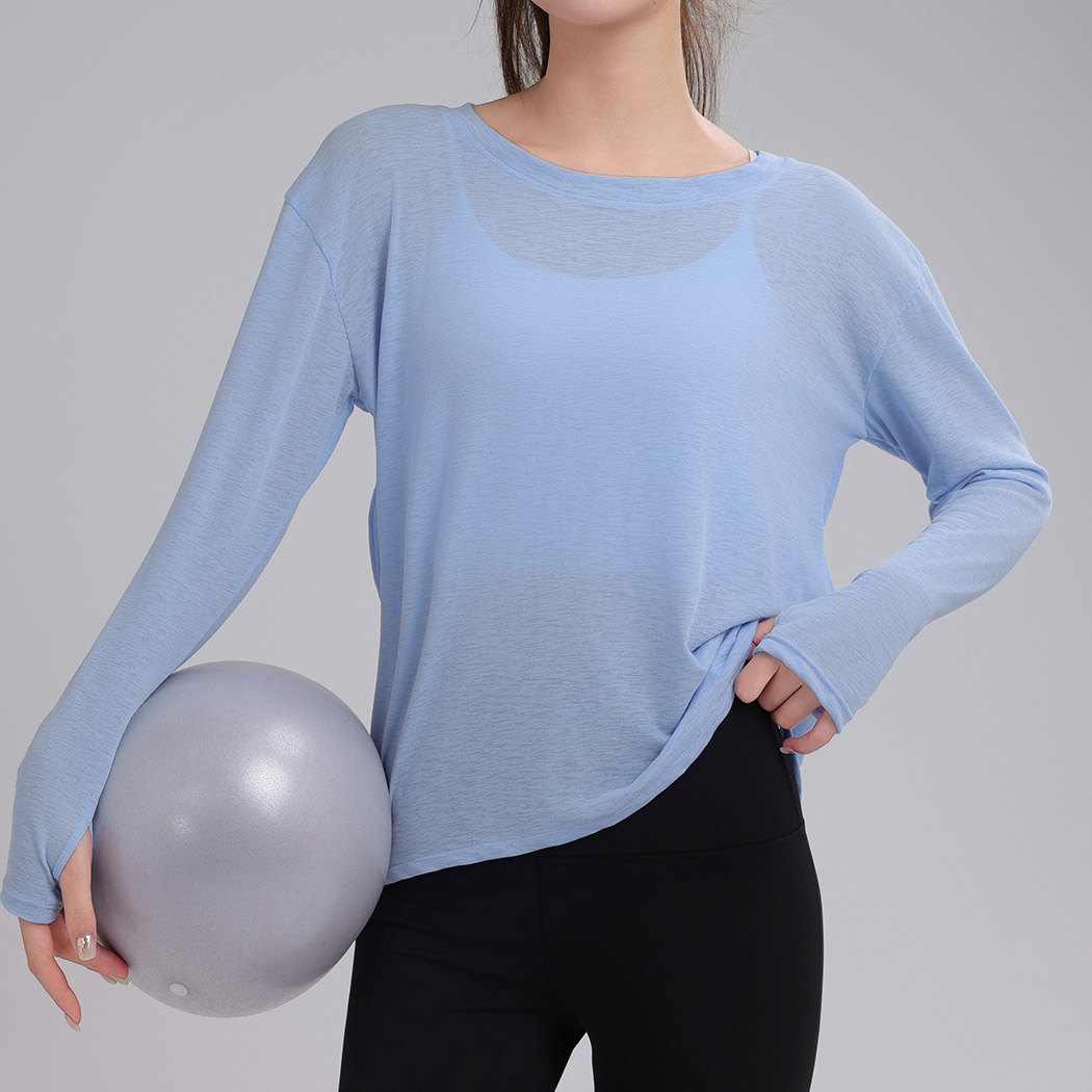 HYS SHOP ヨガウェア トップス 長袖 レディース シアー ラウンドネック