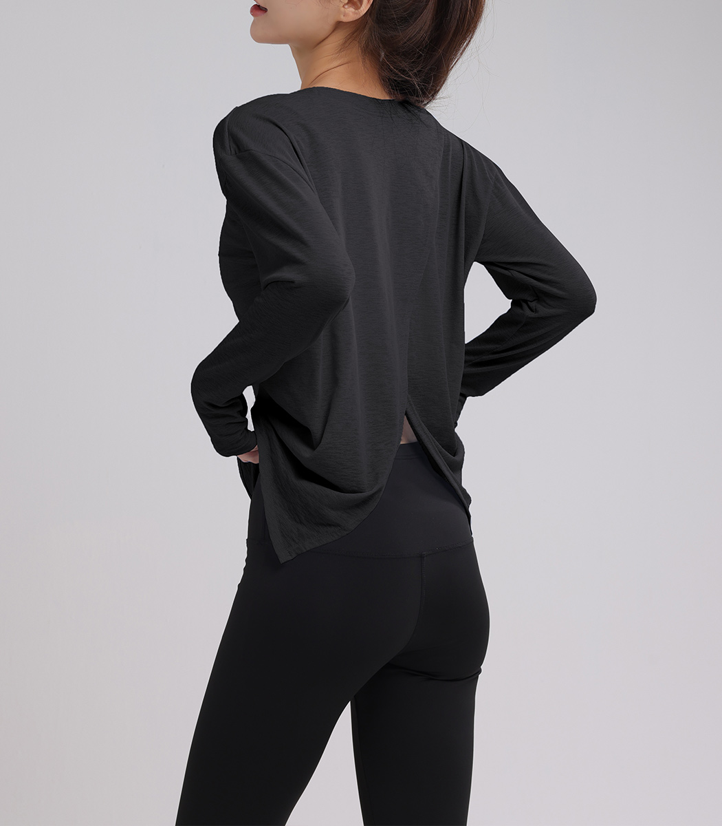 クロスバック長袖ヨガウェア ブラック HYS SHOP ヨガウェア トップス