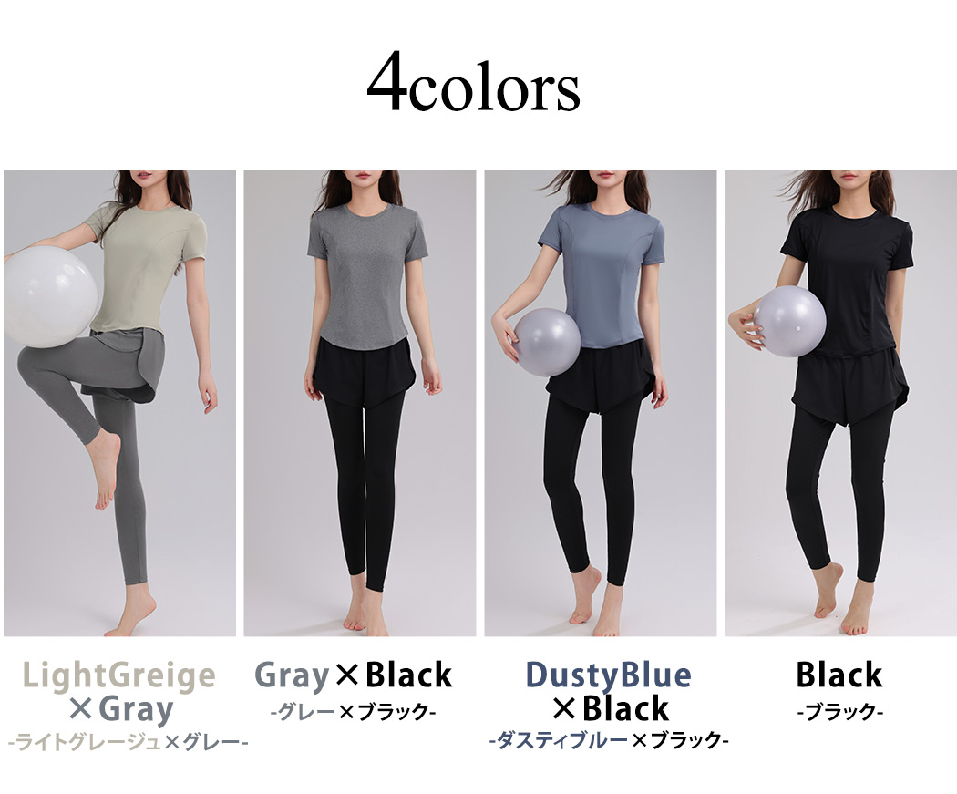HYS SHOP ヨガウェア 3点セット セットアップ レディース 半袖 Tシャツ