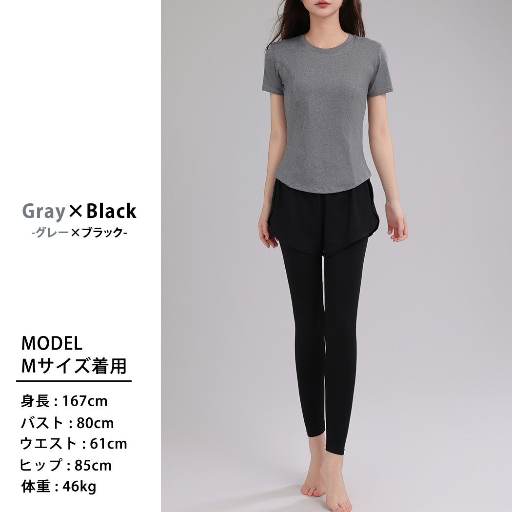 黒のヨガウェア Mサイズ HYS SHOP ヨガウェア 3点セット セットアップ レディース 半袖 Tシャツ