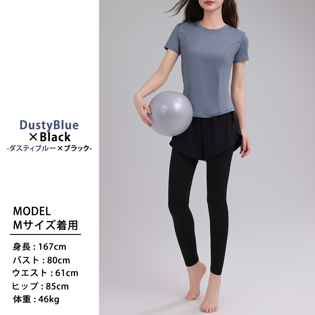 HYS SHOP ヨガウェア 3点セット セットアップ レディース 半袖 Tシャツ