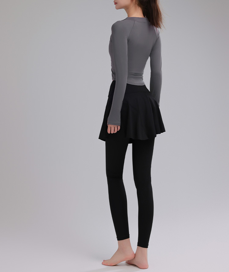 ブラック ヨガウェアセット (長袖トップス+レギンス) HYS SHOP ヨガ ウェア レディース トップス 長袖 パンツ レギンス 2点