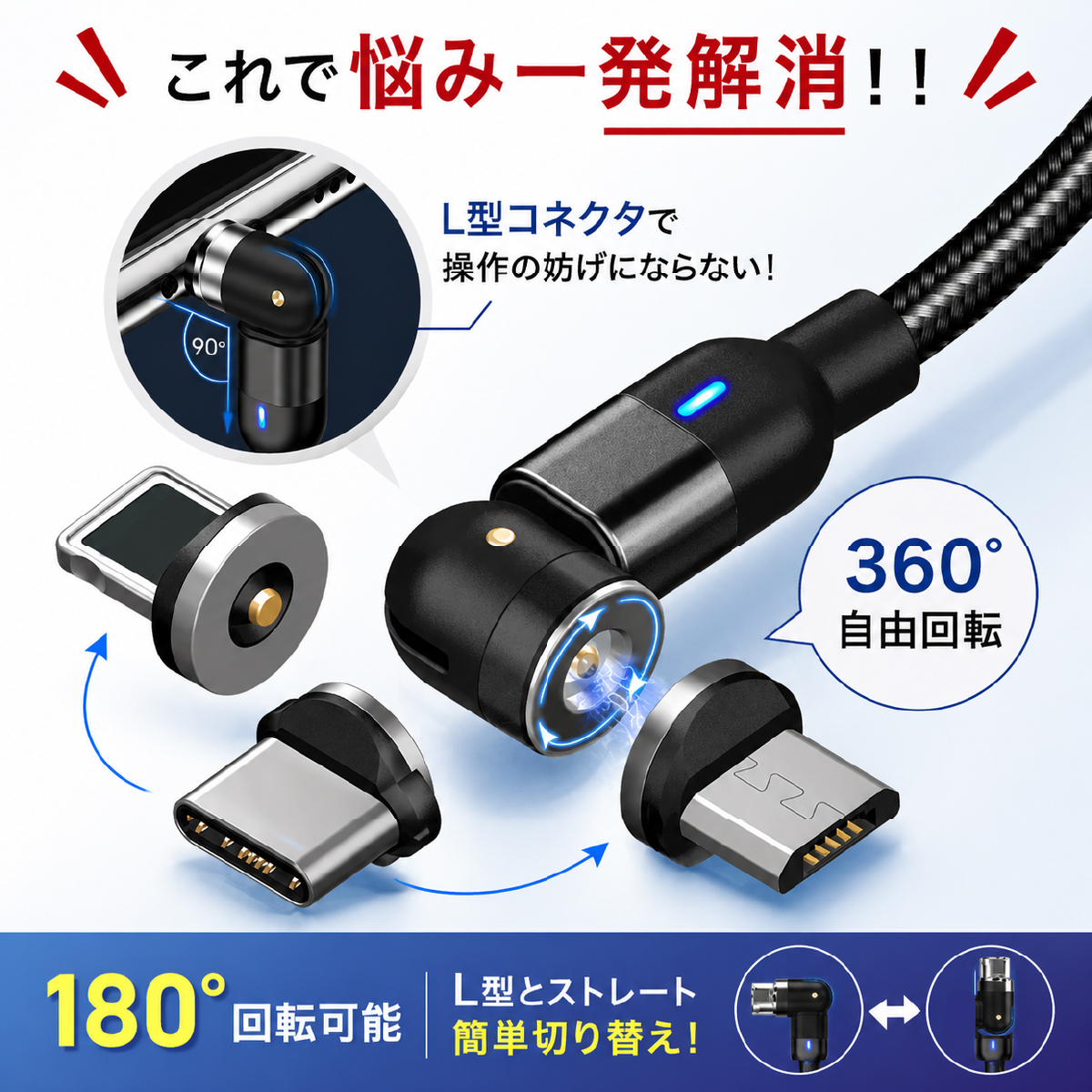 充電ケーブル iphoneケーブル Type-C 急速充電 Android用 1m 2m L字型コネクタ 充電ケーブル スマホケーブル ナイロン iPhone18 次世代の充電体験 爆買 関連画像4