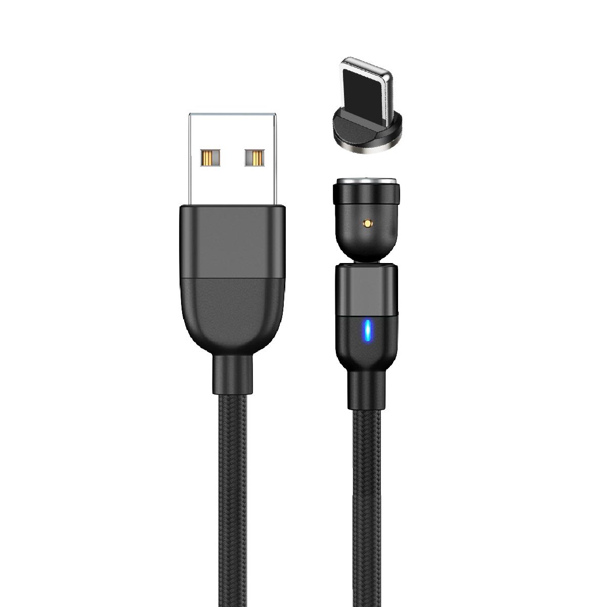充電ケーブル L字型 iPhone Type-C Micro USB 高速充電 LEDライト付き 磁石 防塵 着脱式 360度回転 ナイロン iPhone Android用 | ブランド登録なし | 01