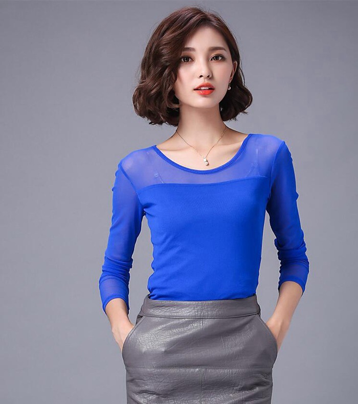 Photo ROSE Blue シースルートップス(ハイネック) シースルー トップス インナー ハイネック Uネック レディース