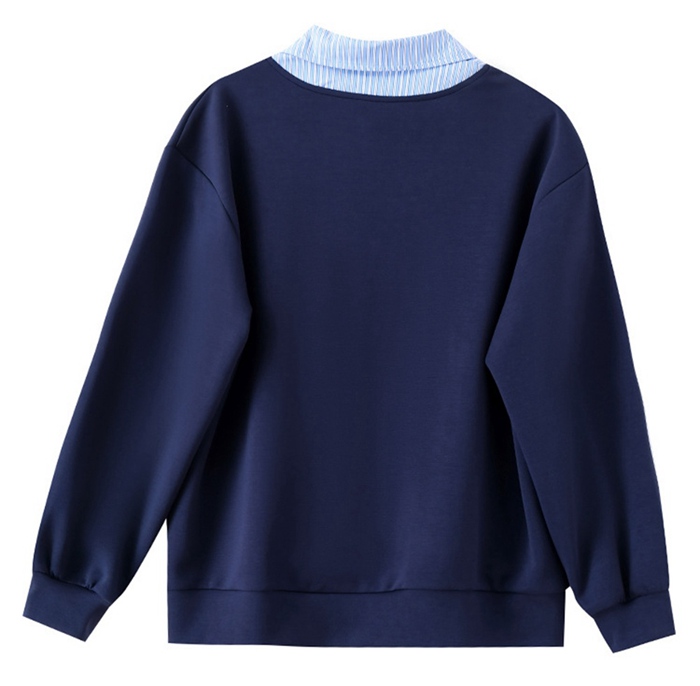  ネイビー ストライプ トレーナー ハーフジップ トレフォイル 新品 トレーナー レディース ジップ付きプルオーバー レイヤード風 トップス