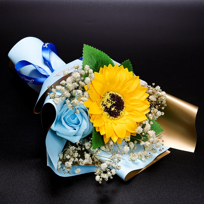 フレグランスソープフラワー 花束 手提げ袋付き ひまわり バラ ブーケ